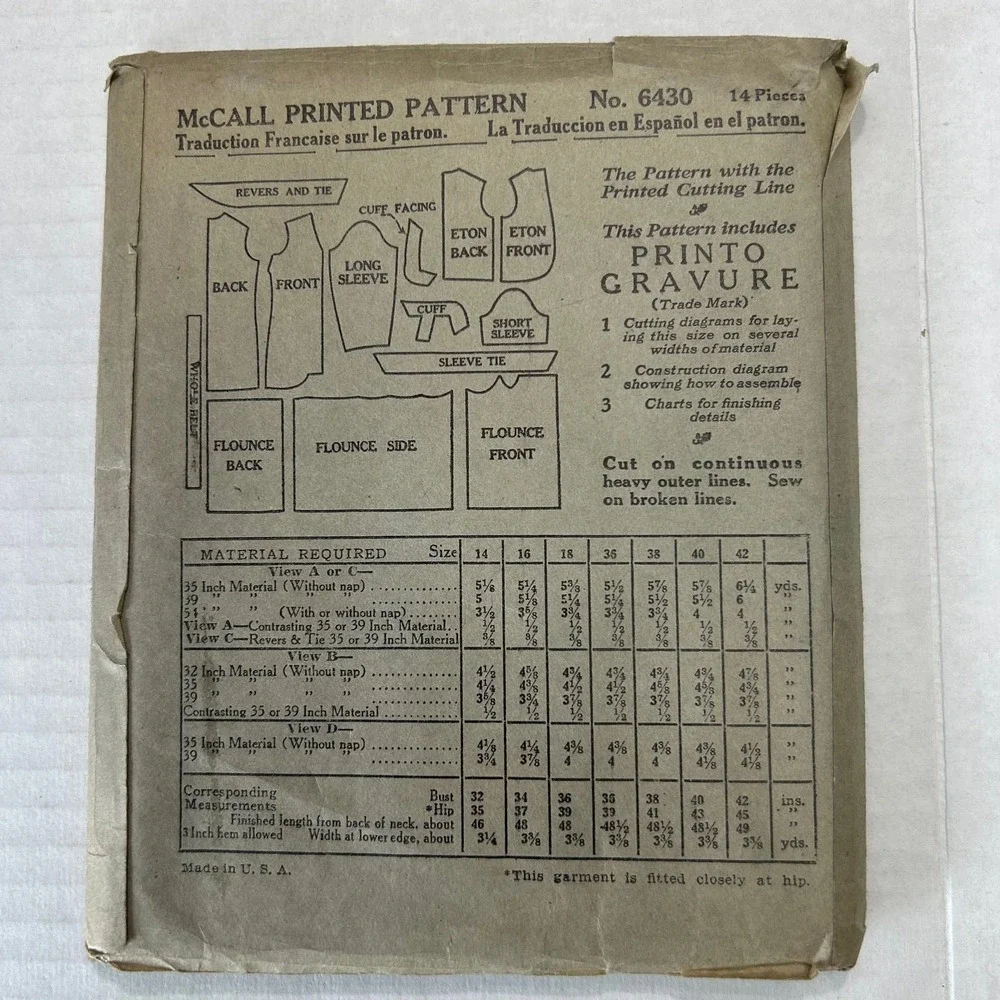 McCall Antique Early 1900's Pattern #6430 Misses/Ladies Dress Size 16 HTF RARE‎